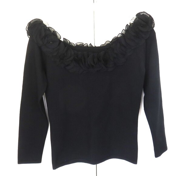 Black Knit Top with Chiffon Ruffle Neckline..........325 - Picture 1 of 4